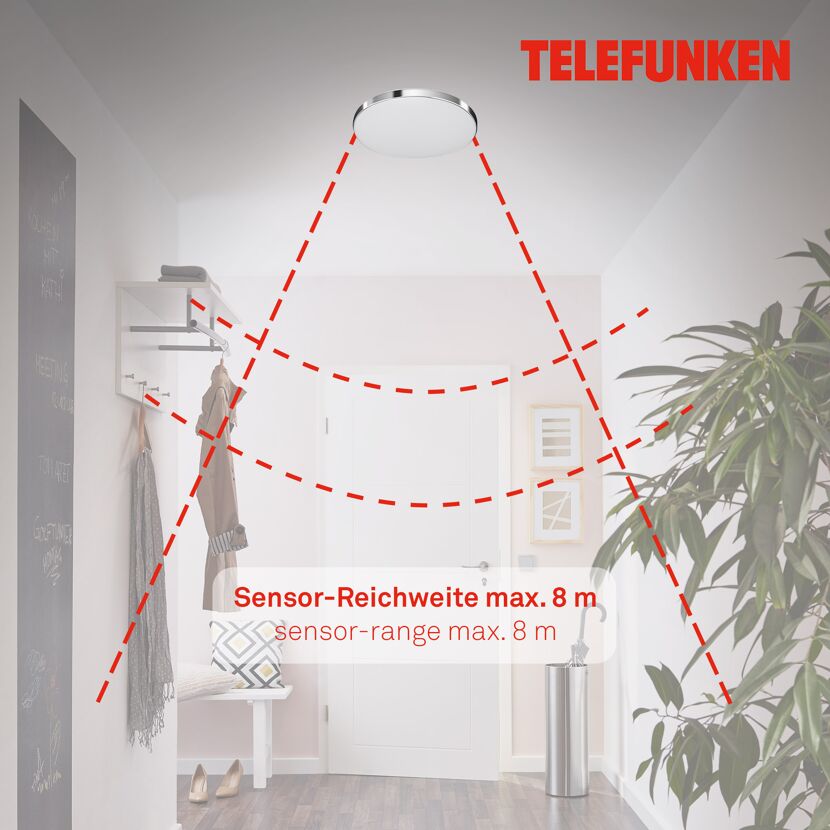 LED-Deckenleuchte 'Newa' weiß/chromfarben Ø 29 x 6,3 cm, mit Bewegungsmelder