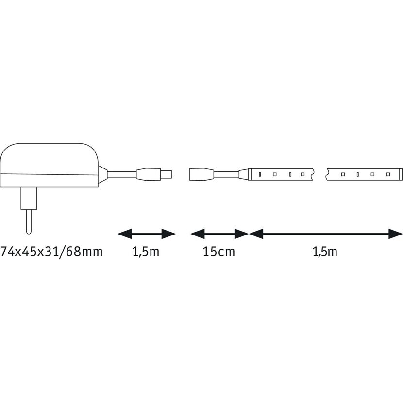 Zeichnung LED Strip, Länge, Netzteil