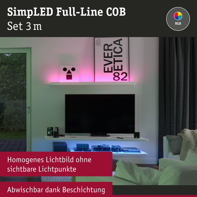 LED-Streifen-Set 'Full-Line SimpLED COB' 300 cm 22 W 990 lm, RGB mit Fernbedienung