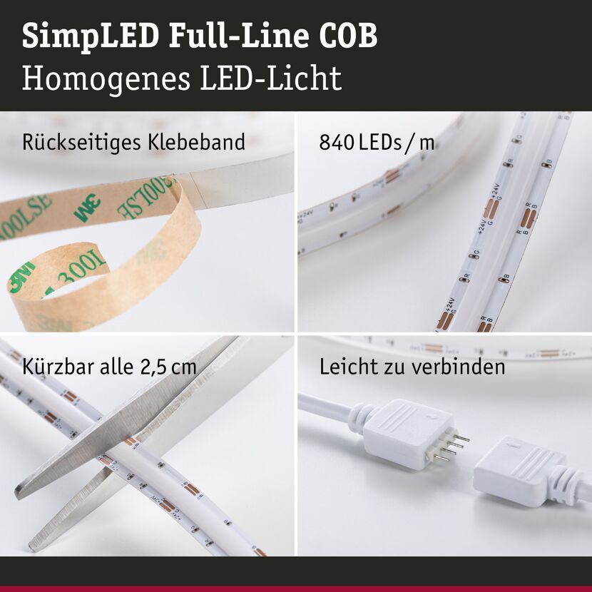 LED-Streifen-Set 'Full-Line SimpLED COB' 300 cm 22 W 990 lm, RGB mit Fernbedienung