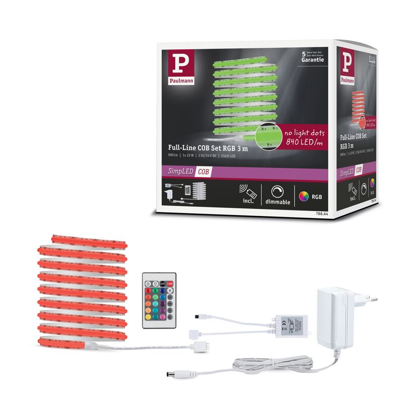 LED-Streifen-Set 'Full-Line SimpLED COB' 300 cm 22 W 990 lm, RGB mit Fernbedienung