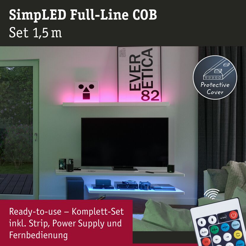LED-Streifen-Set 'Full-Line SimpLED COB' 150 cm 12 W 495 lm, RGB mit Fernbedienung
