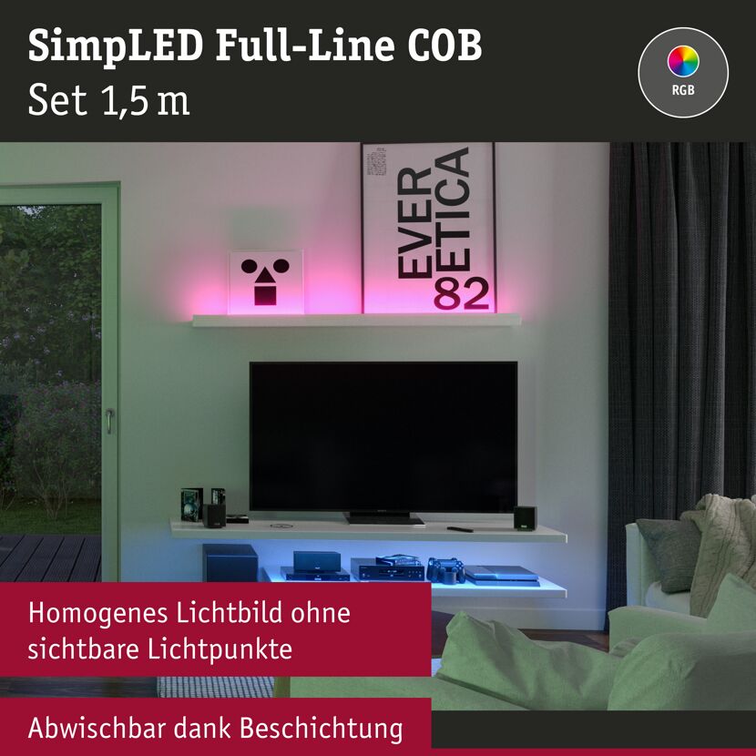 LED-Streifen-Set 'Full-Line SimpLED COB' 150 cm 12 W 495 lm, RGB mit Fernbedienung