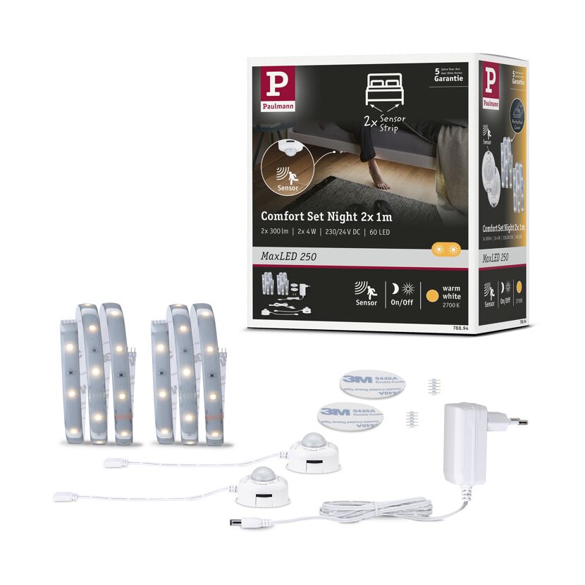 LED-Streifen-Set 'MaxLED 250 Comfort' 2 x 100 cm, 4 W 300 lm 2700 K, Warmweiß mit Bewegungsmelder