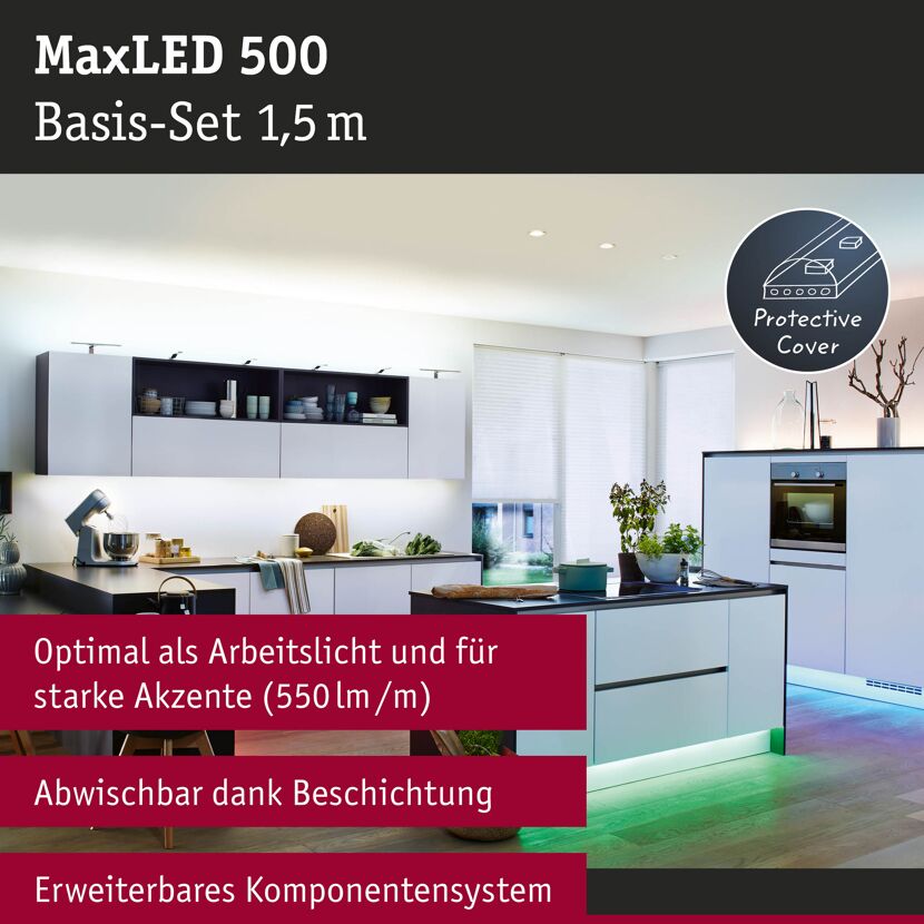 LED-Streifen-Set 'MaxLED 500' 150 cm 18 W 630 lm 3000 K, RGBW mit Fernbedienung
