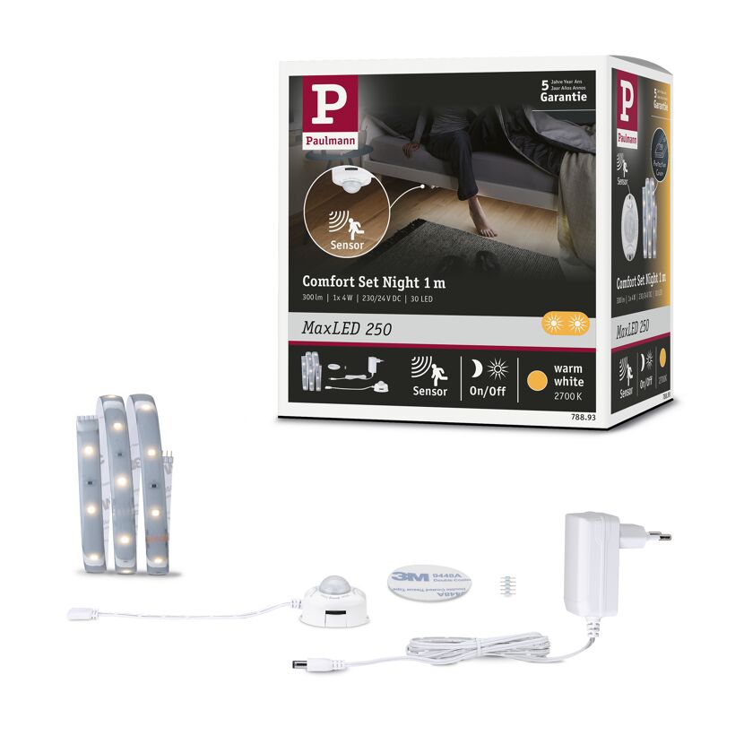 LED-Streifen-Set 'MaxLED 250 Comfort' 100 cm 4 W 300 lm 2700 K, Warmweiß mit Bewegungsmelder