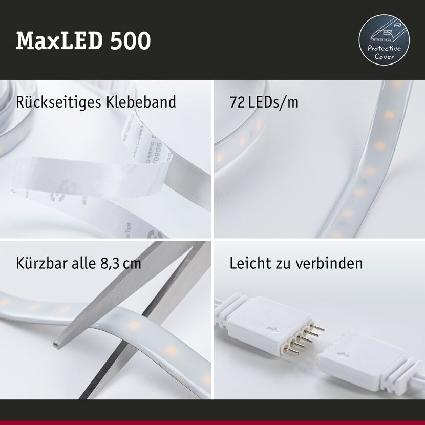 MaxLED 500 LED-Streifen, Klebeband, Schere, Stecker