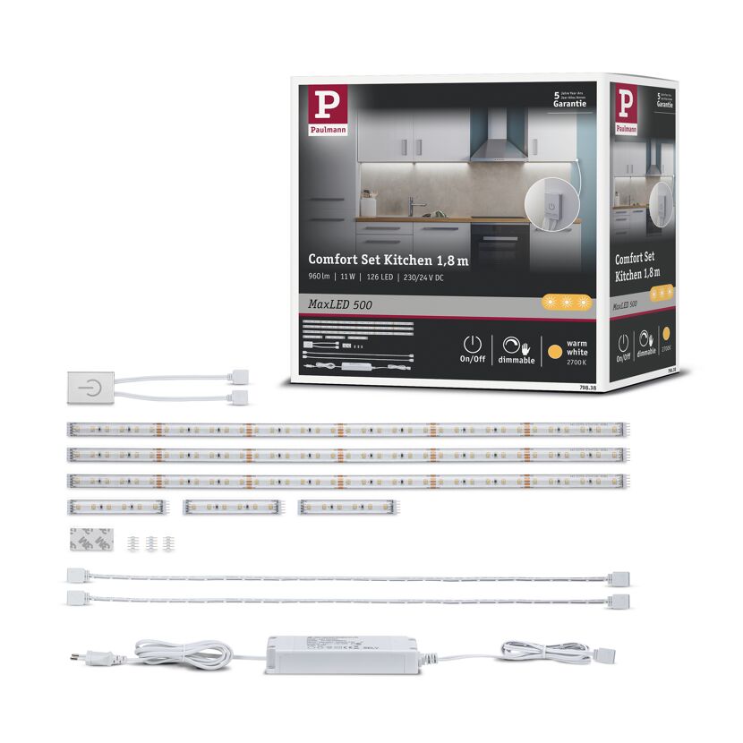 LED-Streifen-Set 'Function MaxLED 500 Comfort' 3 x 50 cm, 3 x 9 cm, 245 lm 2700 K, Warmweiß mit Touchsensor