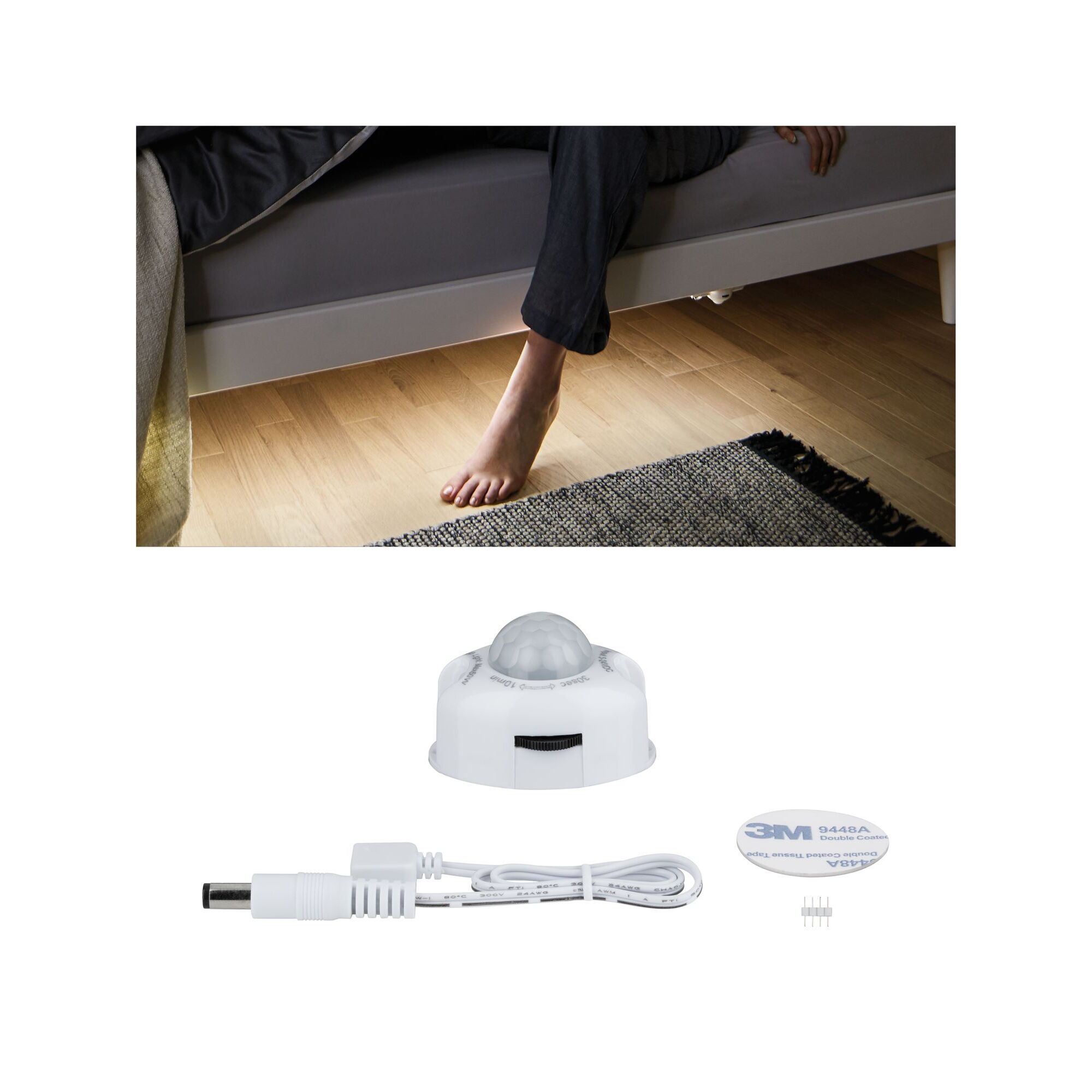 Bewegungsaktivierte Nachtbeleuchtung unter einem Bett