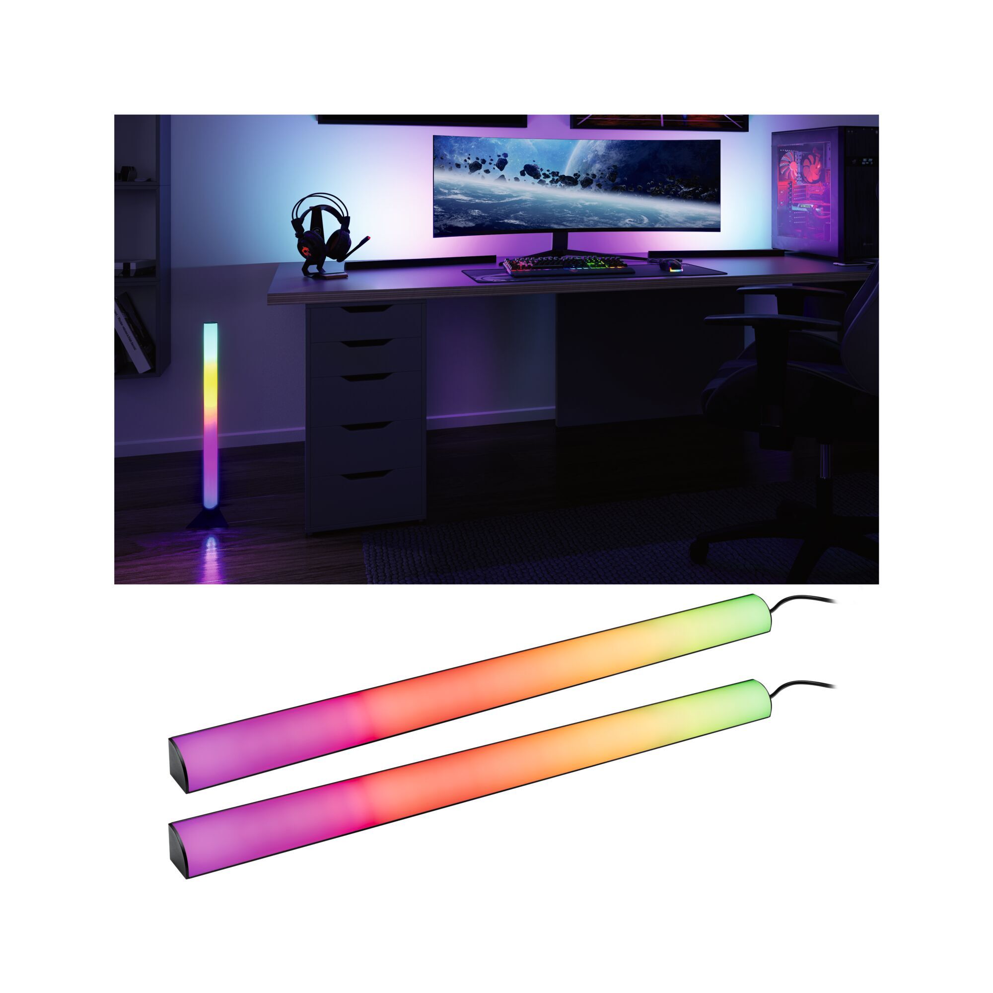 Zwei LED-Leuchtstreifen für Gaming-Setup