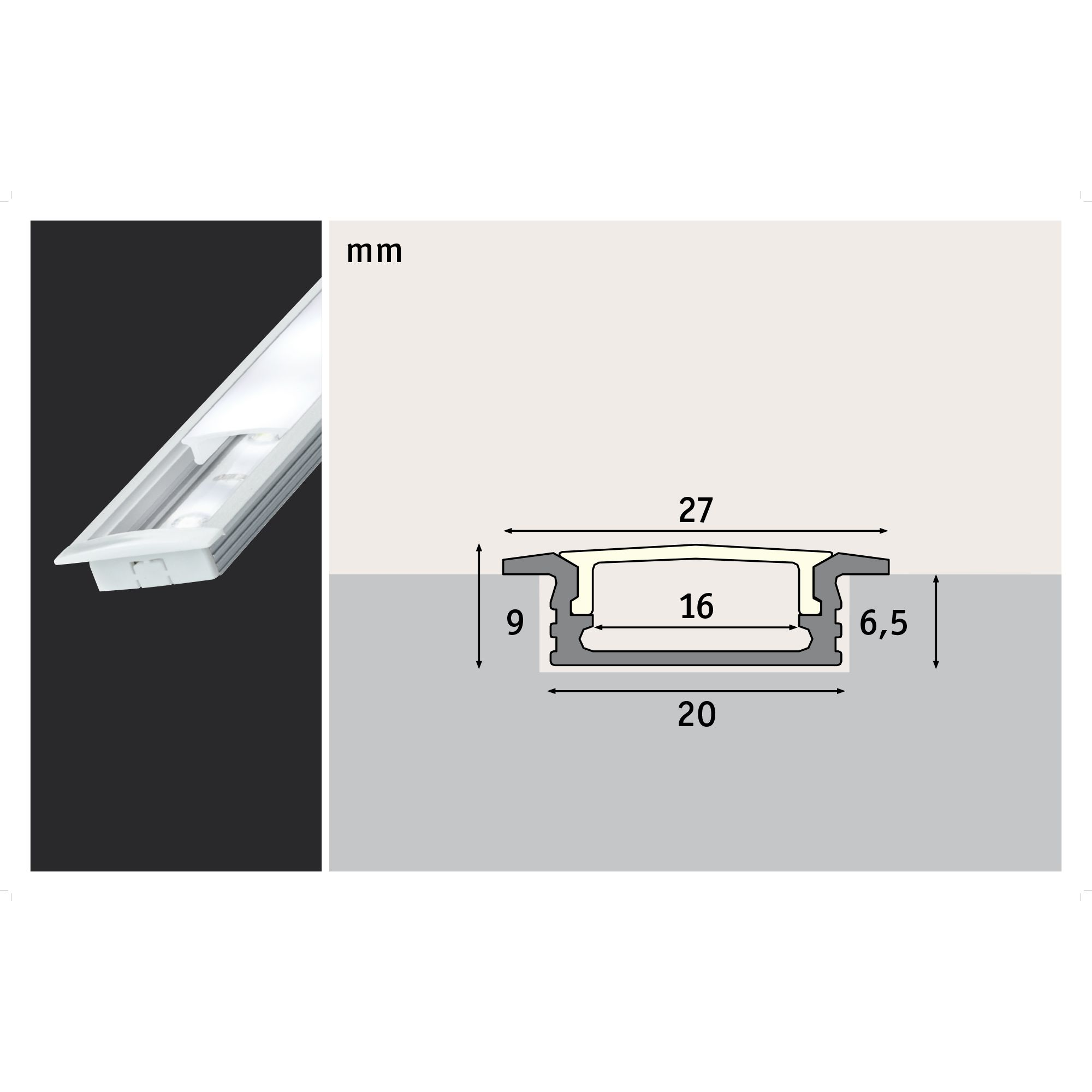 Einbauprofil 'Floor' mit satiniertem Diffusor 2 m Aluminium + product picture