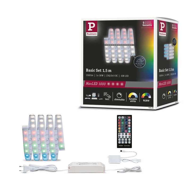 LED-Strip 'MaxLED 1000 RGBW Basisset' 1,5 m 18 W silber