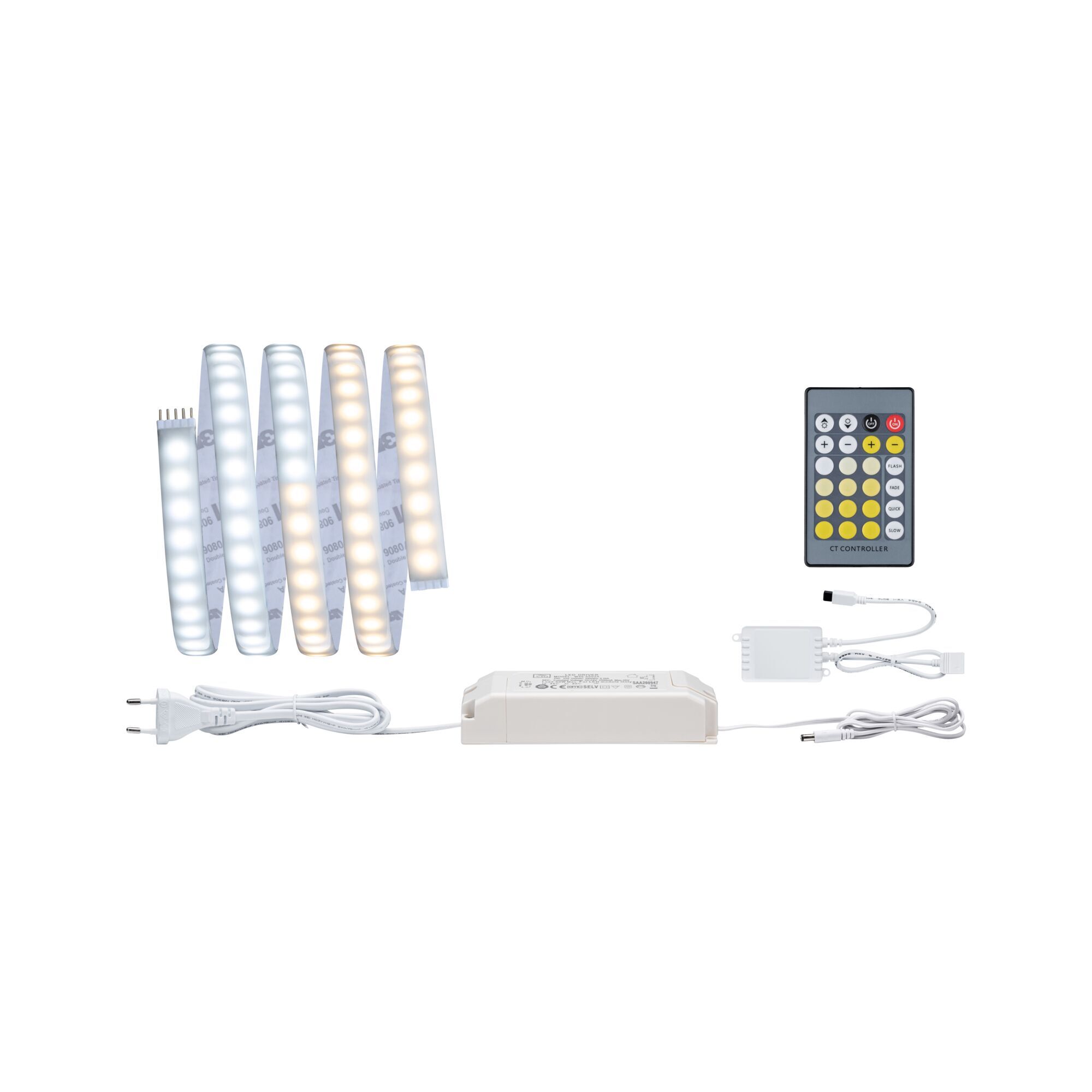 LED-Streifen, Netzteil, Fernbedienung und Kabel