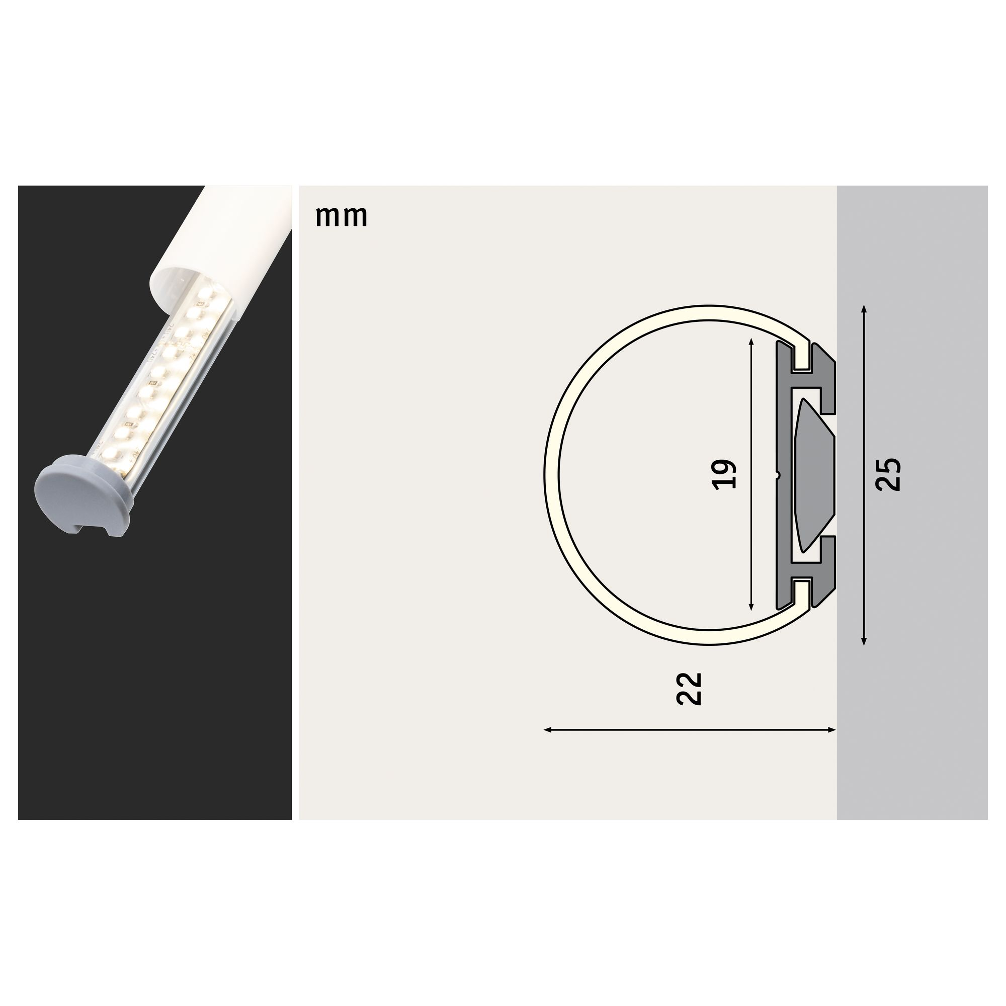 LED-Strip Profil 'Tube' 1 m inkluxive Clip und Endkappen Aluminium/eloxiert + product picture