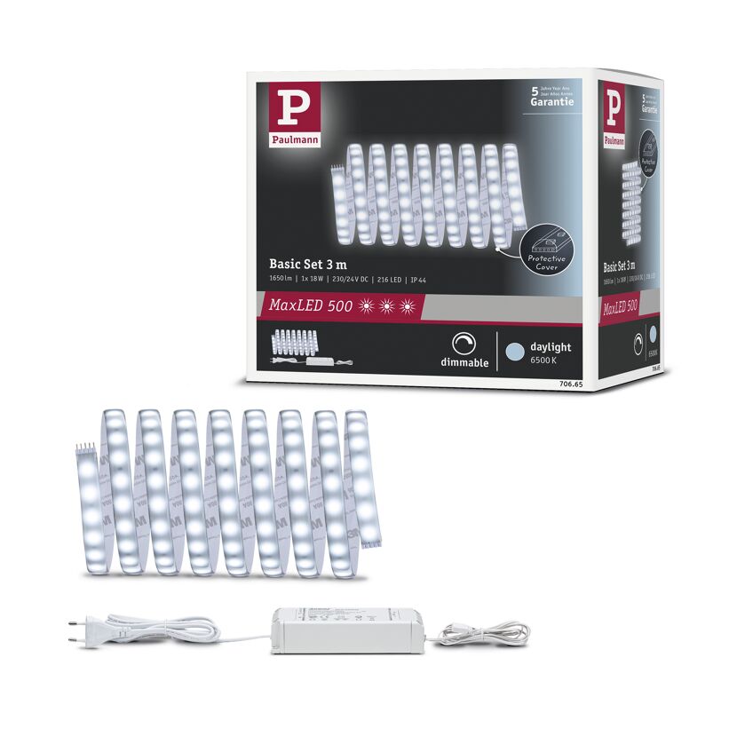 LED-Strip 'MaxLED 500 Daylight Basisset' 3 m 18 W beschichtet silber