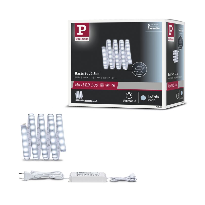 LED-Strip 'MaxLED 500 Daylight Basisset' 1,5 m 9 W beschichtet silber