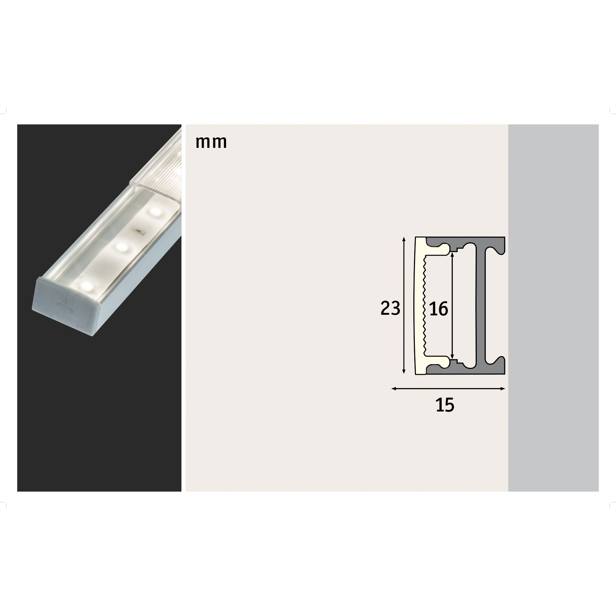 Einbauprofil 'Square' 1 m mit satiniertem Diffusor Aluminium + product picture