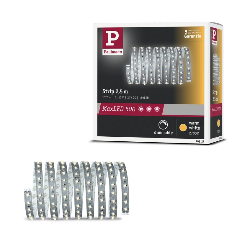 LED-Strip 'MaxLED 500 Warmweiß' 2,5 m 15 W unbeschichtet silber