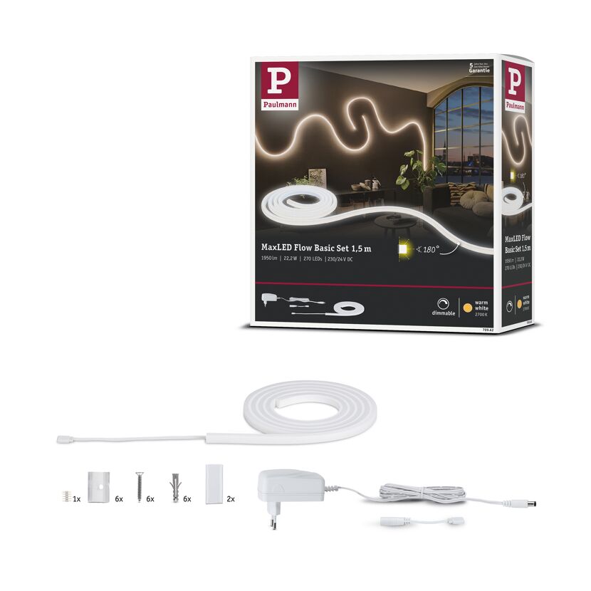 LED-Strip 'MaxLED Flow Warmweiß Basisset' 1,5 m 22,2 W weiß