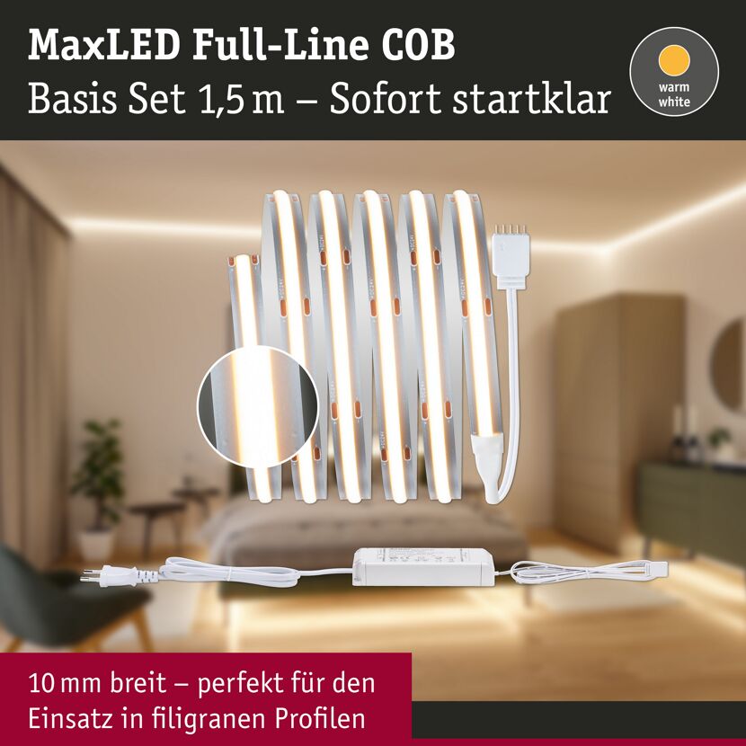 LED-Strip 'MaxLED 500 Full-Line COB Warmweiß Basisset' 1,5 m 10 W silber