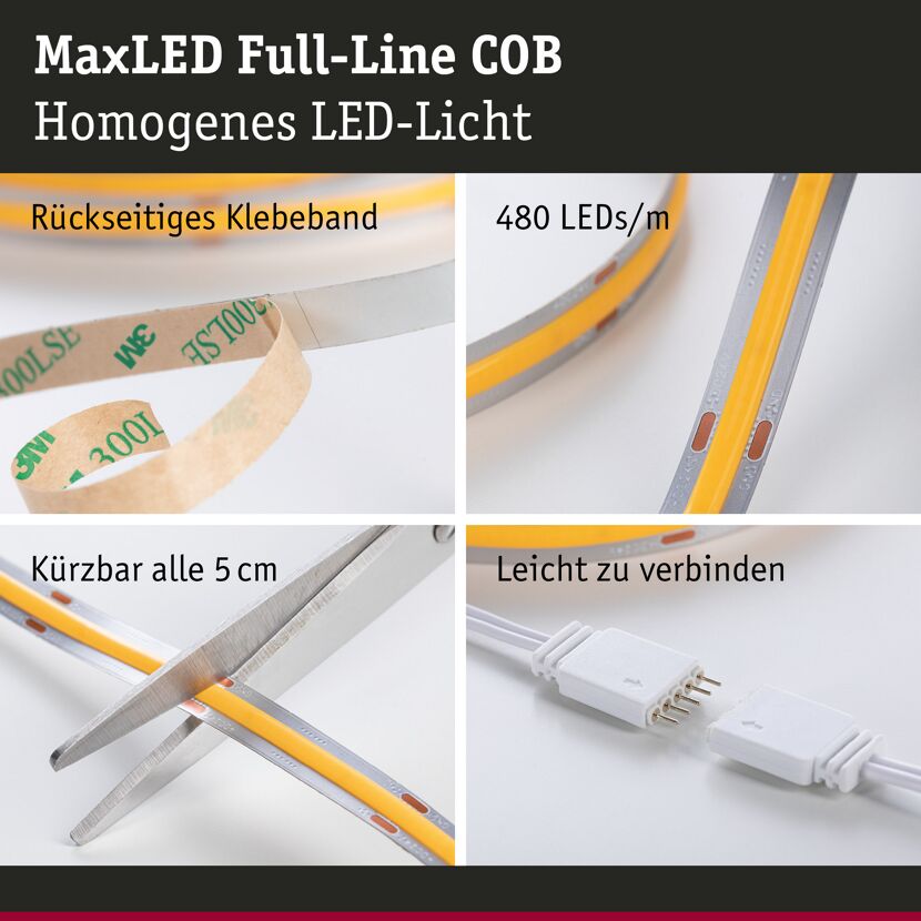 LED-Strip 'MaxLED 500 Full-Line COB Warmweiß Basisset' 1,5 m 10 W silber