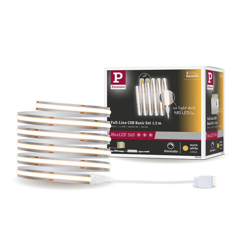 LED-Strip 'MaxLED 500 Full-Line COB Warmweiß Basisset' 1,5 m 10 W silber
