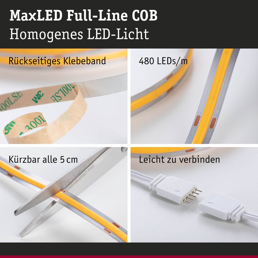 LED-Strip 'MaxLED 500 Full-Line COB Warmweiß Basisset' 3 m 19 W silber