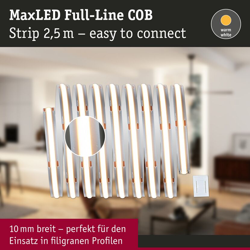 LED-Strip 'MaxLED 500 Full-Line COB Warmweiß Basisset' 2,5 m 15 W silber
