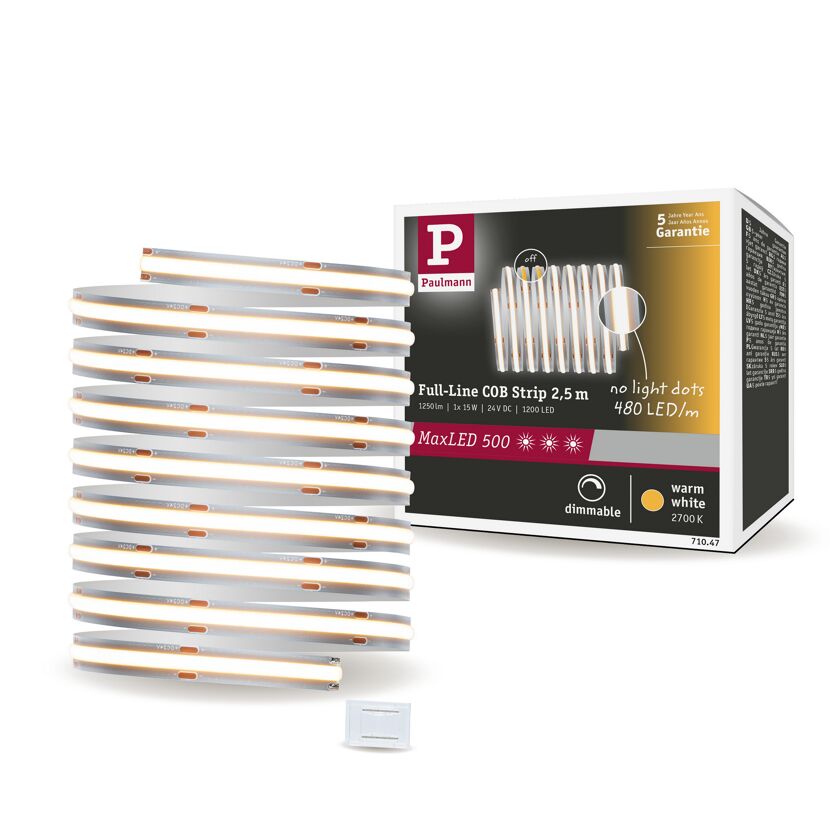 LED-Strip 'MaxLED 500 Full-Line COB Warmweiß Basisset' 2,5 m 15 W silber