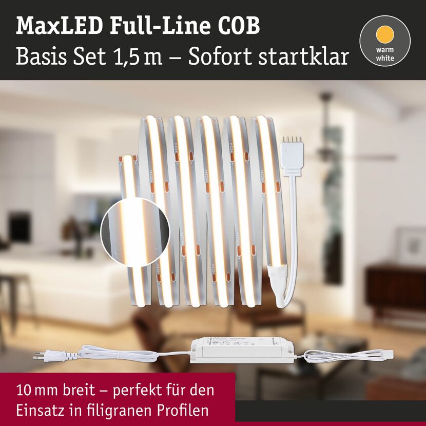 LED-Strip 'MaxLED 1000 Full-Line COB Warmweiß Basisset' 1,5 m 18 W silber