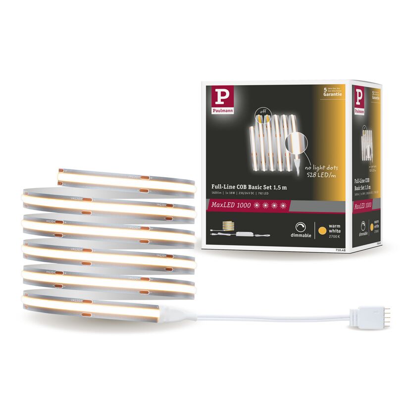 LED-Strip 'MaxLED 1000 Full-Line COB Warmweiß Basisset' 1,5 m 18 W silber