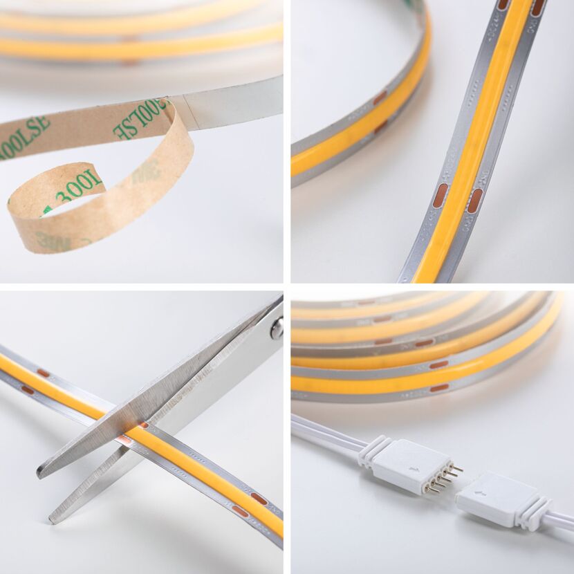 LED-Strip mit Klebeband, Schere und Stecker