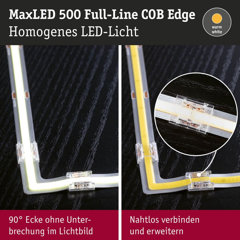 LED-Strip 'MaxLED 500 Full-Line COB Edge Warmweiß' 90° Ecke 0,3 W silber