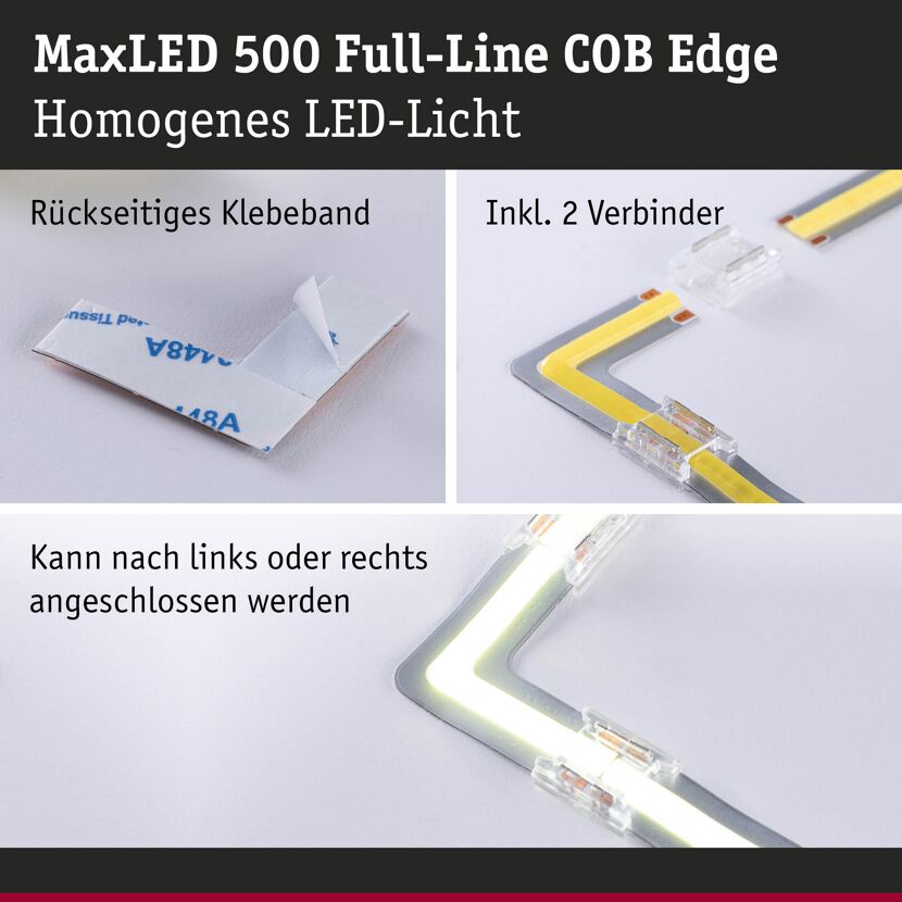 LED-Strip 'MaxLED 500 Full-Line COB Edge Warmweiß' 90° Ecke 0,3 W silber