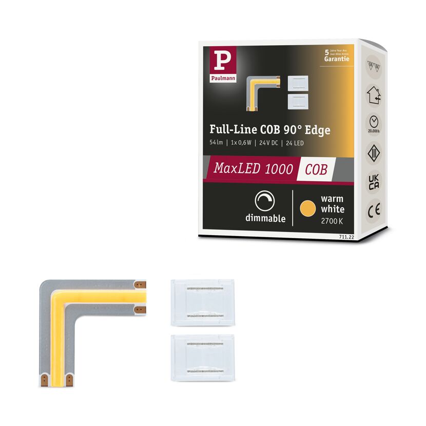 LED-Strip 'MaxLED 500 Full-Line COB Edge Warmweiß' 90° Ecke 0,3 W silber