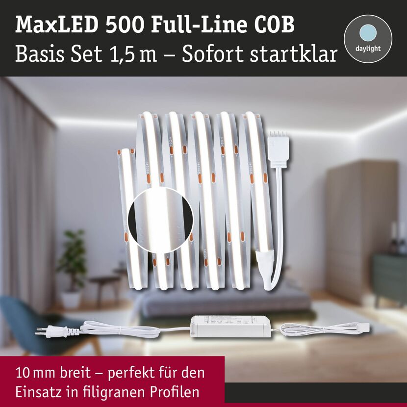 LED-Strip 'MaxLED 500 Full-Line COB Daylight Basisset' 1,5 m 10 W silber