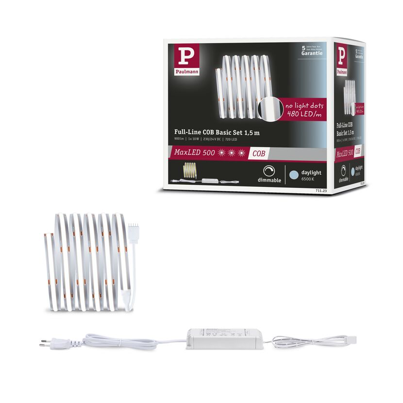 LED-Strip 'MaxLED 500 Full-Line COB Daylight Basisset' 1,5 m 10 W silber