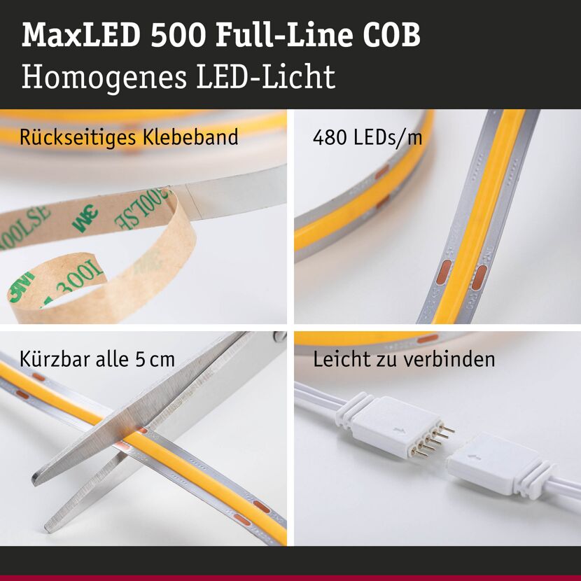 LED-Strip 'MaxLED 500 Full-Line COB Daylight Basisset' 3 m 19 W silber