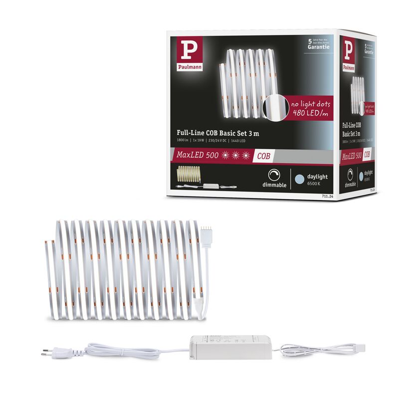 LED-Strip 'MaxLED 500 Full-Line COB Daylight Basisset' 3 m 19 W silber