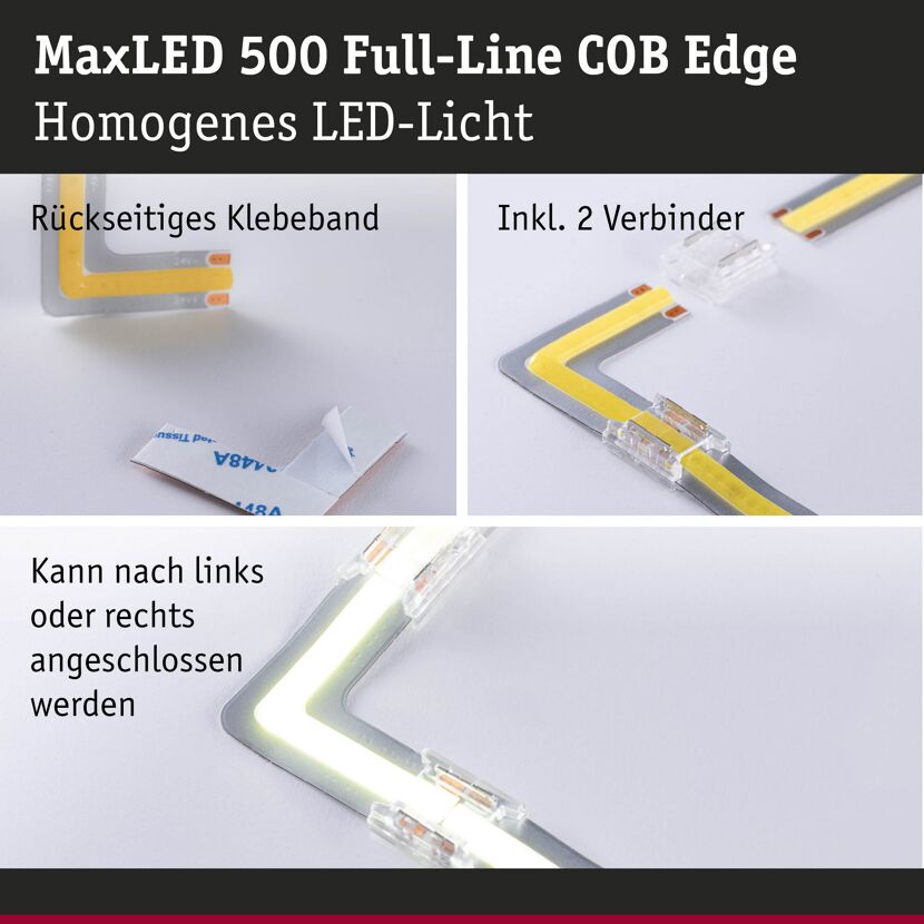 LED-Strip 'MaxLED 500 Full-Line COB Edge Daylight' 90° Ecke 0,3 W silber