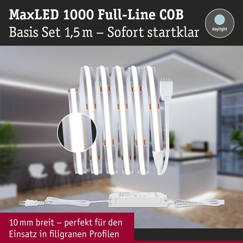 LED-Strip 'MaxLED 1000 Full-Line COB Daylight Basisset' 1,5 m 18 W silber
