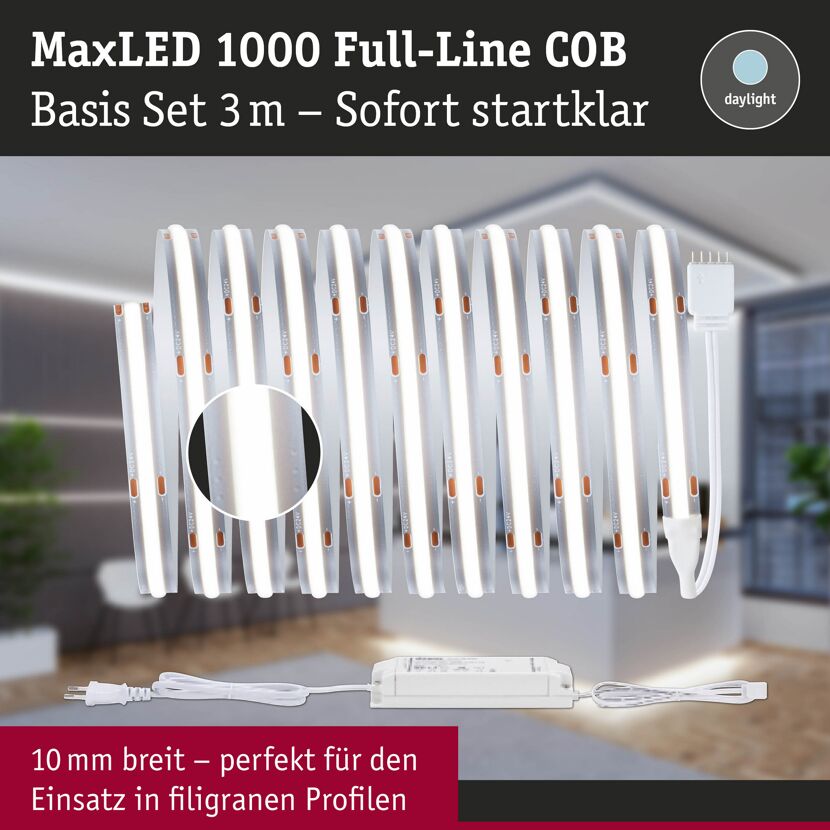 LED-Strip 'MaxLED 1000 Full-Line COB Daylight Basisset' 3 m 36 W silber