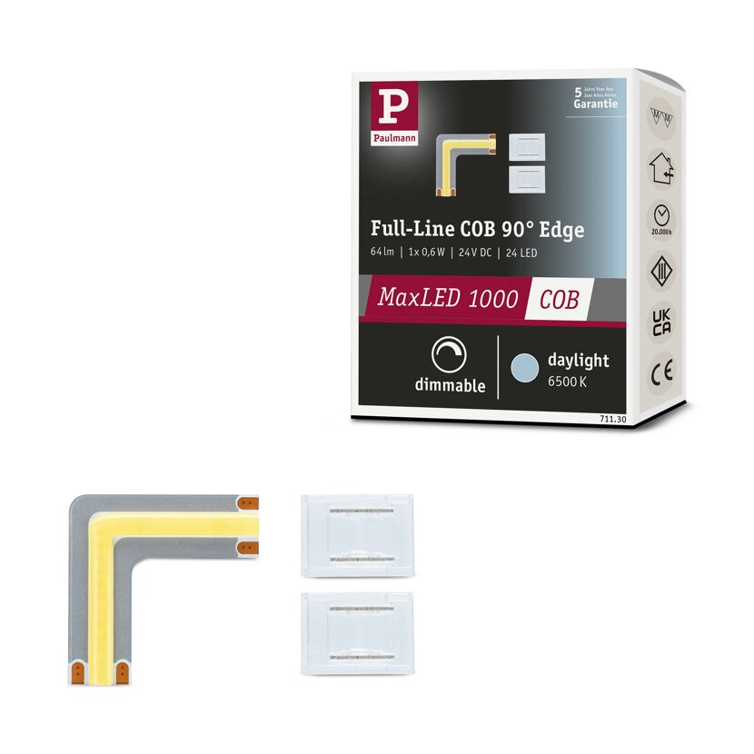 LED-Strip 'MaxLED 1000 Full-Line COB Edge Daylight' 90° Ecke 0,6 W silber