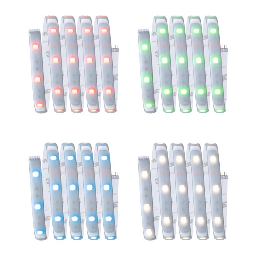 LED-Streifen in rot, grün, blau und warmweiß