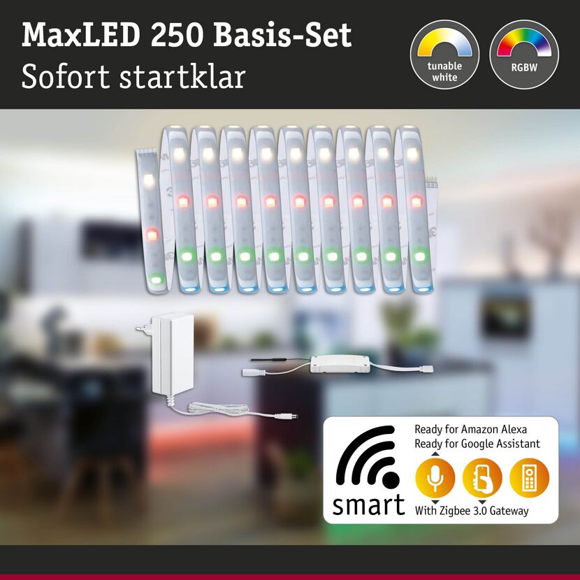 LED-Strip 'MaxLED 250 Zigbee 3.0 RGBW Basisset' 3 m 15 W beschichtet silber