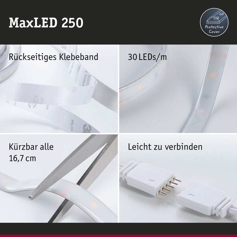 LED-Strip 'MaxLED 250 Zigbee 3.0 RGBW Basisset' 3 m 15 W beschichtet silber