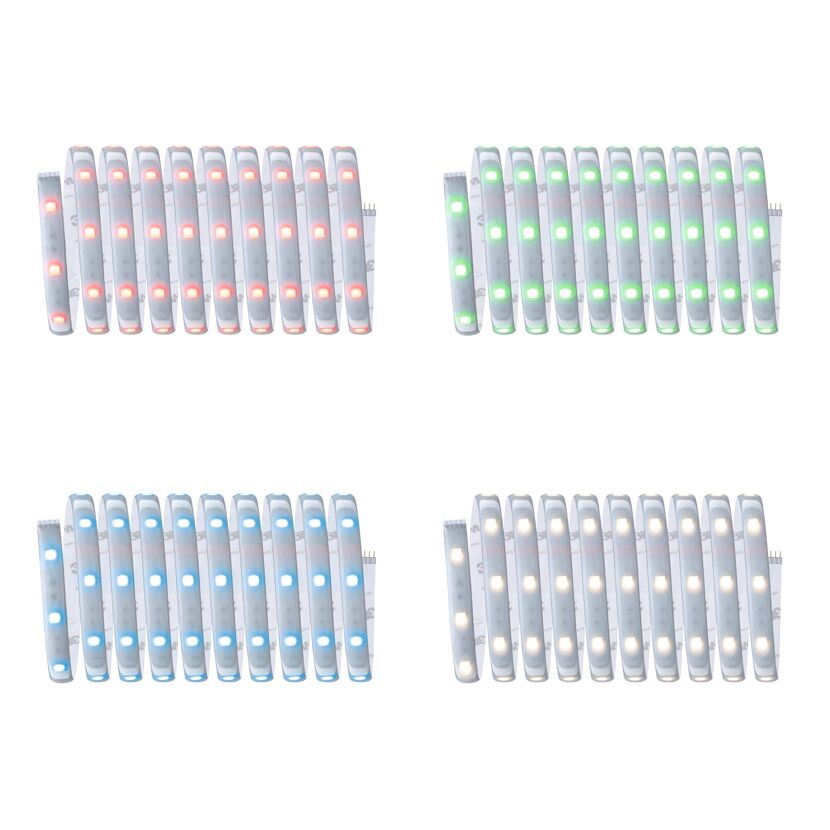 Vier LED-Streifen in rot, grün, blau und weiss.