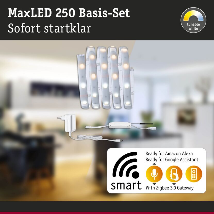 LED-Strip 'MaxLED 250 Zigbee 3.0 Tuneable White Basisset' 1,5 m 6 W beschichtet silber
