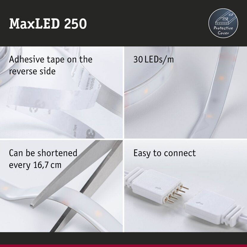 LED-Strip 'MaxLED 250 Zigbee 3.0 Tuneable White Basisset' 1,5 m 6 W beschichtet silber