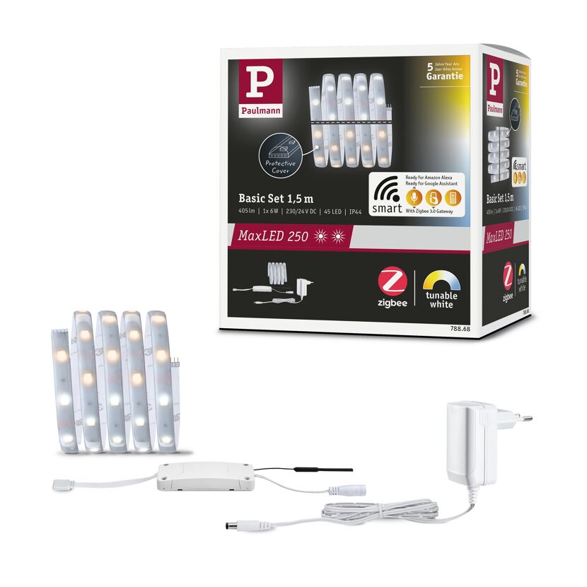 LED-Strip 'MaxLED 250 Zigbee 3.0 Tuneable White Basisset' 1,5 m 6 W beschichtet silber